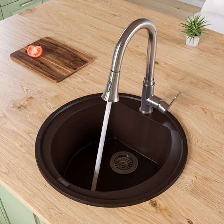 ALFI BRAND Chocolate 20" Drop-In Round Granite Composite Kitchen Prep Sink AB2020DI-C